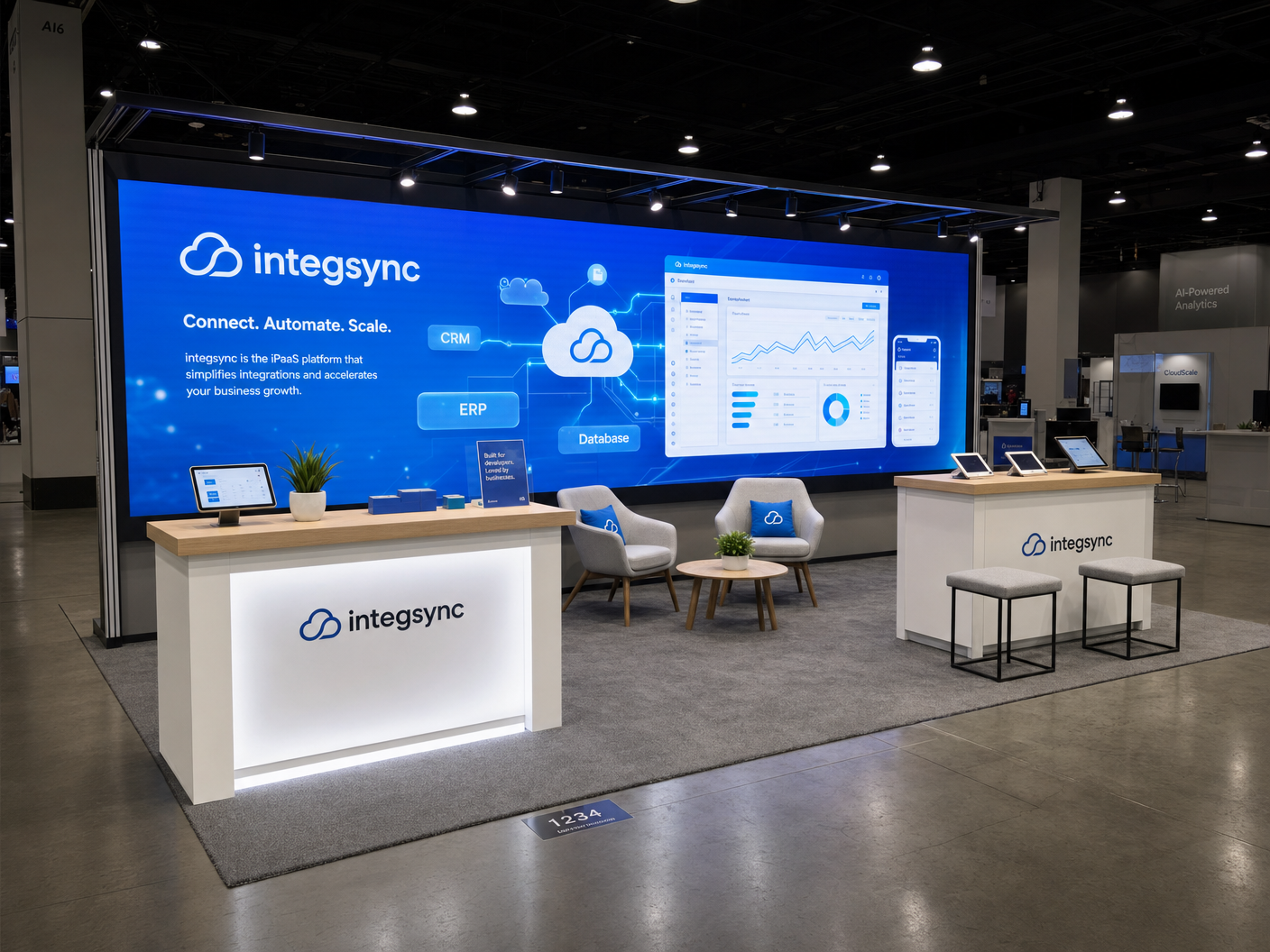 LED counter exhibit rental - 10x30 LED Trade Show Exhibit for Finovate in Las Vegas