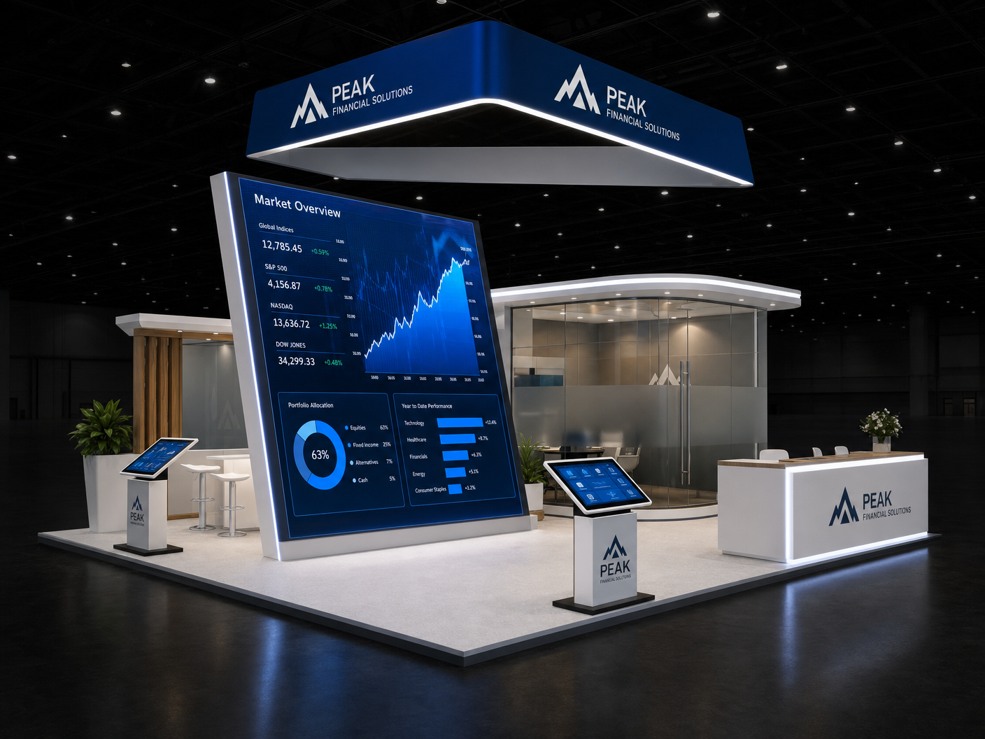 20x20 LED Display Exhibit for Sibos Fintech Startups - LED trade show exhibit rental
