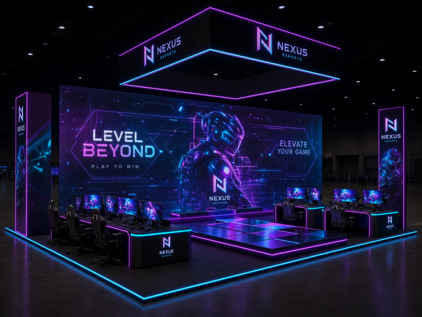 G2E 20x20 LED Wall Exhibit for Gaming Studios - LED tile exhibit 20x20
