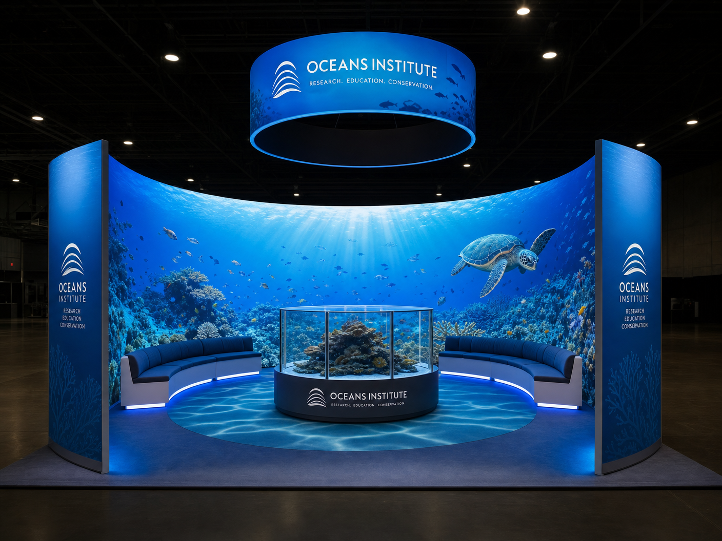 LED edge lighting exhibit rental - FLIBS Interactive LED Exhibit – 20x20 Marine Industry