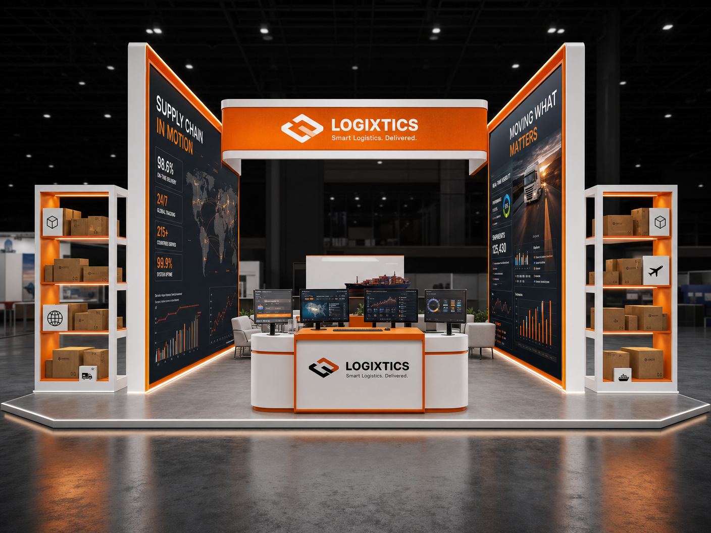 MODEX 20x20 LED Backwall Exhibit for Logistics Companies - LED tile exhibit 20x20