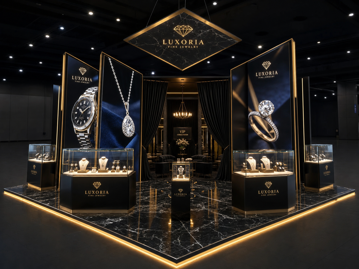 LED edge lighting exhibit rental - JCK Las Vegas 20x20 LED Panel Exhibit for Jewelry Brands