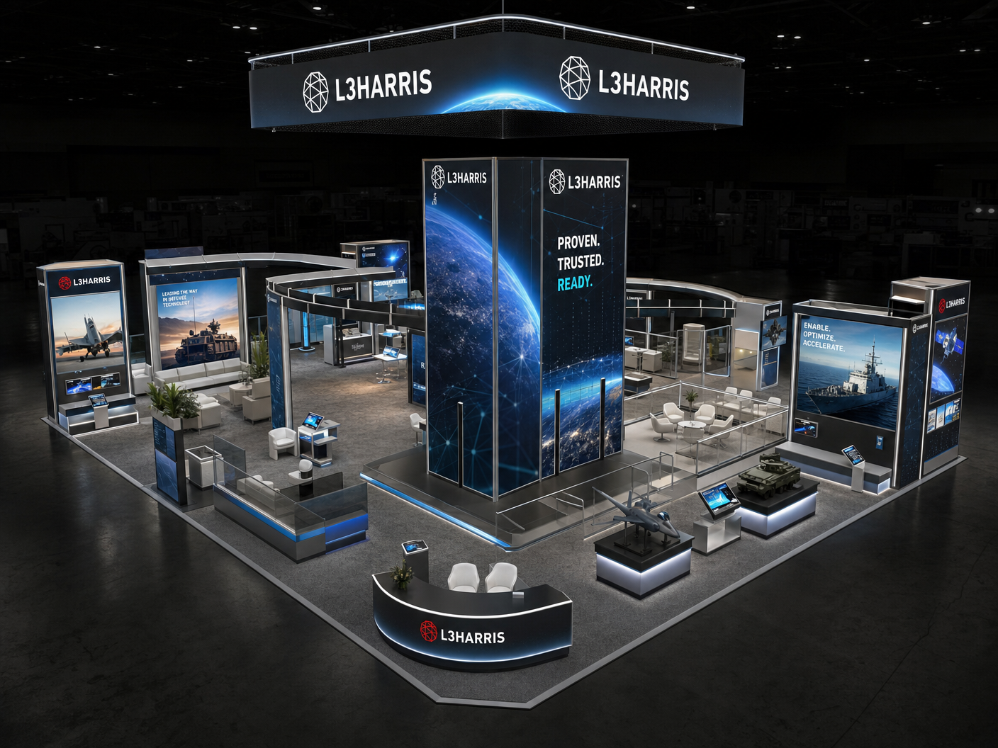 50x50 Dynamic LED Exhibit for I/ITSEC Aerospace Firms - LED trade show exhibit rental