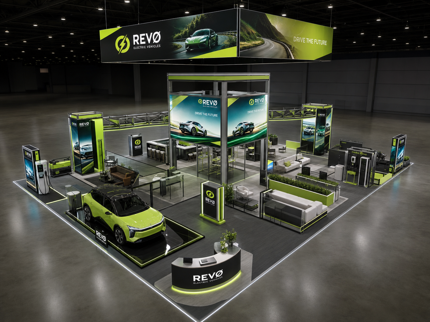 50x50 Interactive LED Exhibit for Battery Show EV Companies - LED trade show exhibit rental
