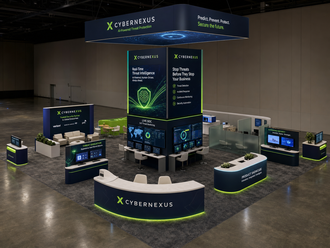 NBAA-BACE 30x40 LED Trade Show Exhibit – Aerospace Brands - LED trade show exhibit rental