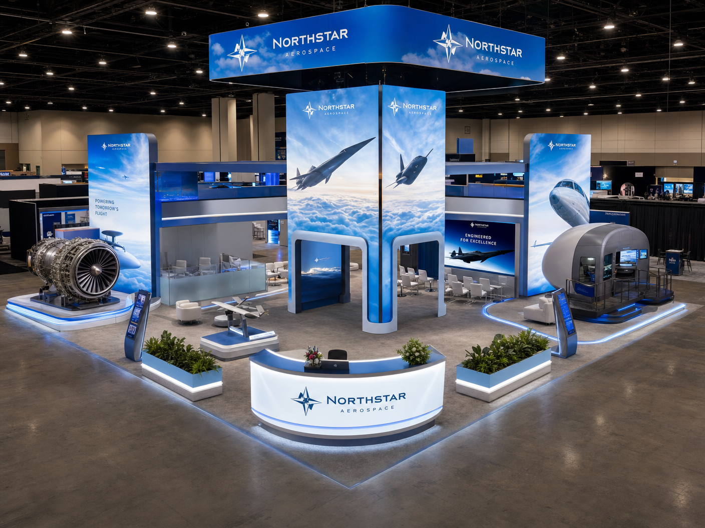 Paris Air Show LED Panel Exhibit – 40x40 Aerospace Firms - LED trade show exhibit rental