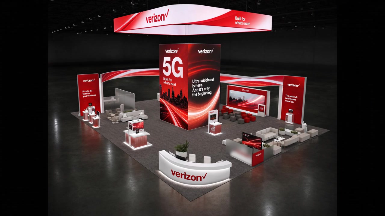 40x40 LED exhibit exhibit rental - MWC LED Display Exhibit – 40x40 Telecom Brands